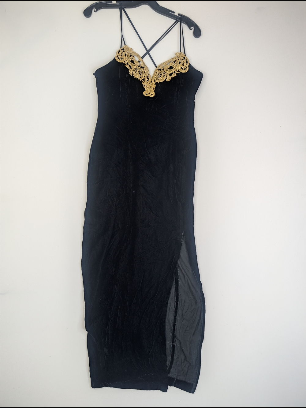 Black Maxi Dress with Gold Lace Accents